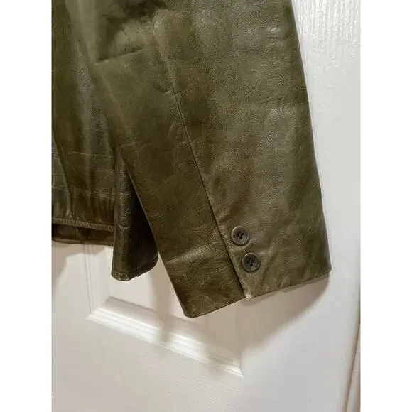 Gap Y2K Leather Blazer Jacket Olive Green Medium - Picture 5 of 9